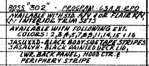 1970 Mustang BOSS 302 program note 1